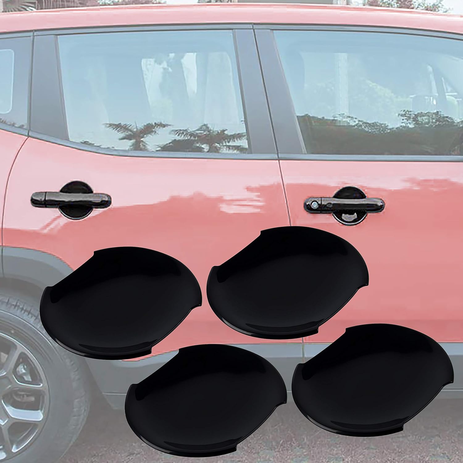 Door Handle Cover,Gas Tank Cover,Tail Light Guard,Front Light Bezel Headlight Cover Trim and Front Grill Grille Inserts for Jeep Renegade-18pcs Black