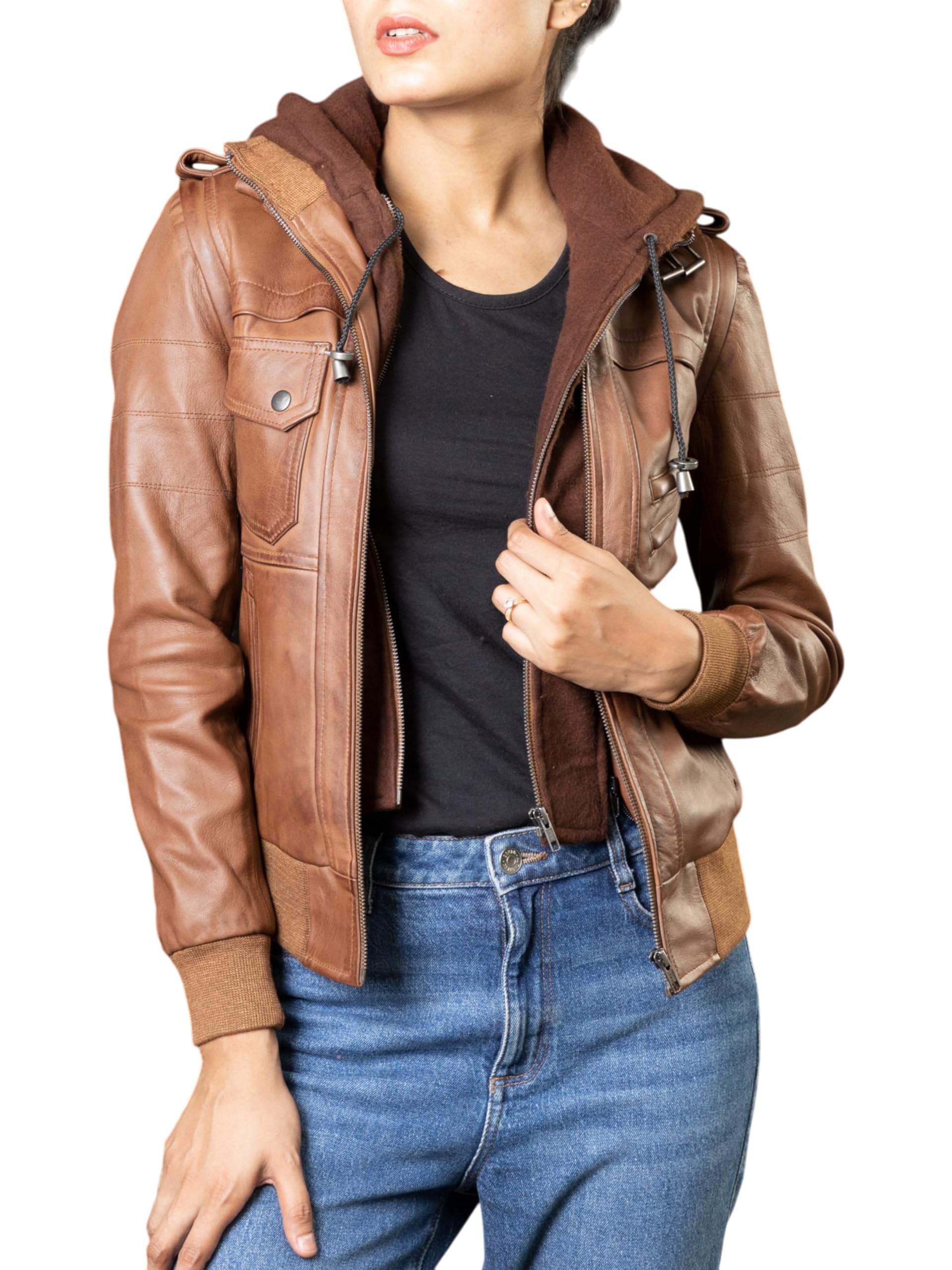Leather Jacket And Hoodie Outfit Women Real Leather Womens