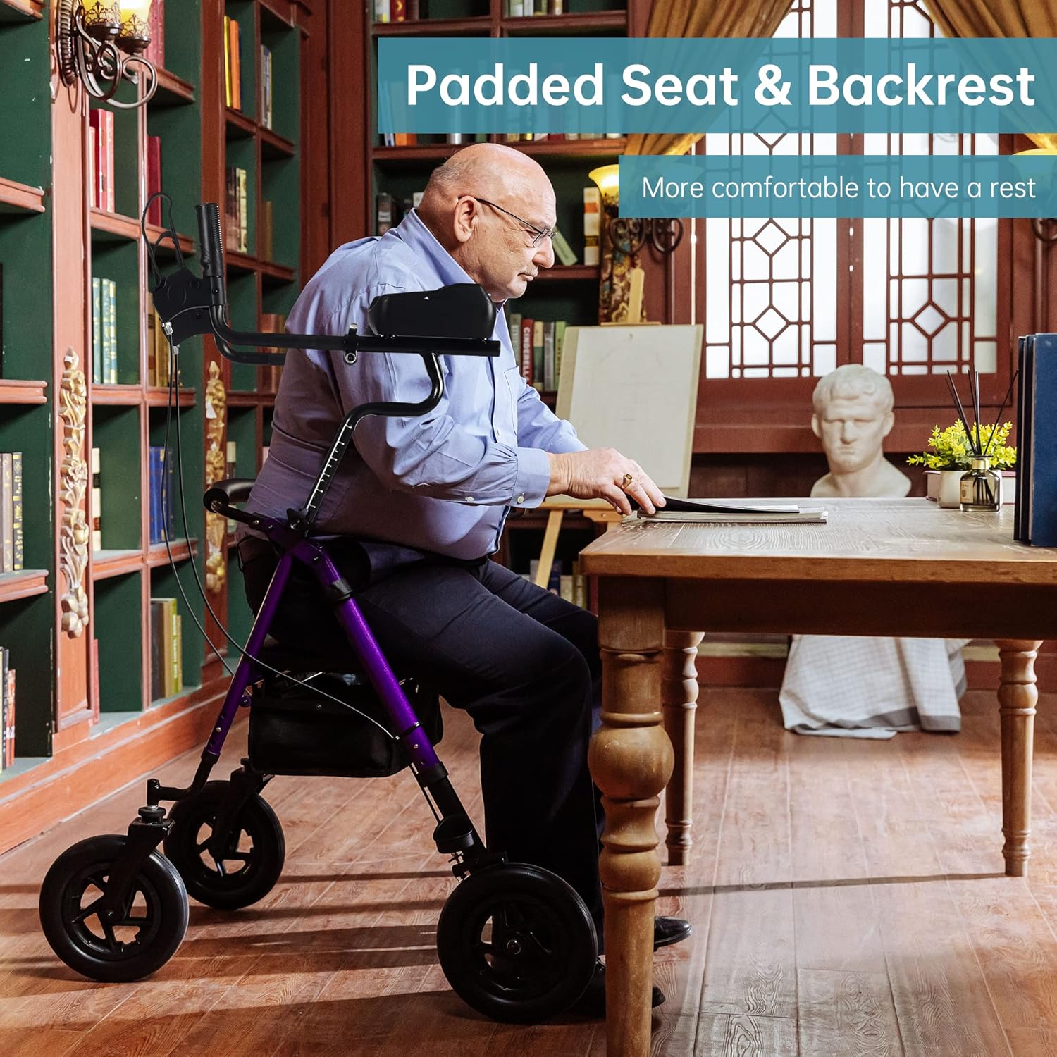 ELENKER All-Terrain Upright Rollator Walker, Stand Up Rolling Walker with 10’’Big PU Wheels and Adjustable Padded Armrests for Seniors from 4’8”to 6'4”, Purple : Health & Household