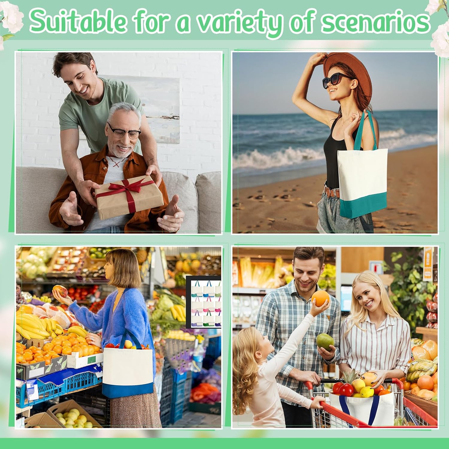 Sanwuta 24 Pcs Canvas Tote Bags Bulk with Zipper Cosmetic Bags 18.5" Cotton Canvas Bag with Handles Reusable Shopping Bags - Image 7