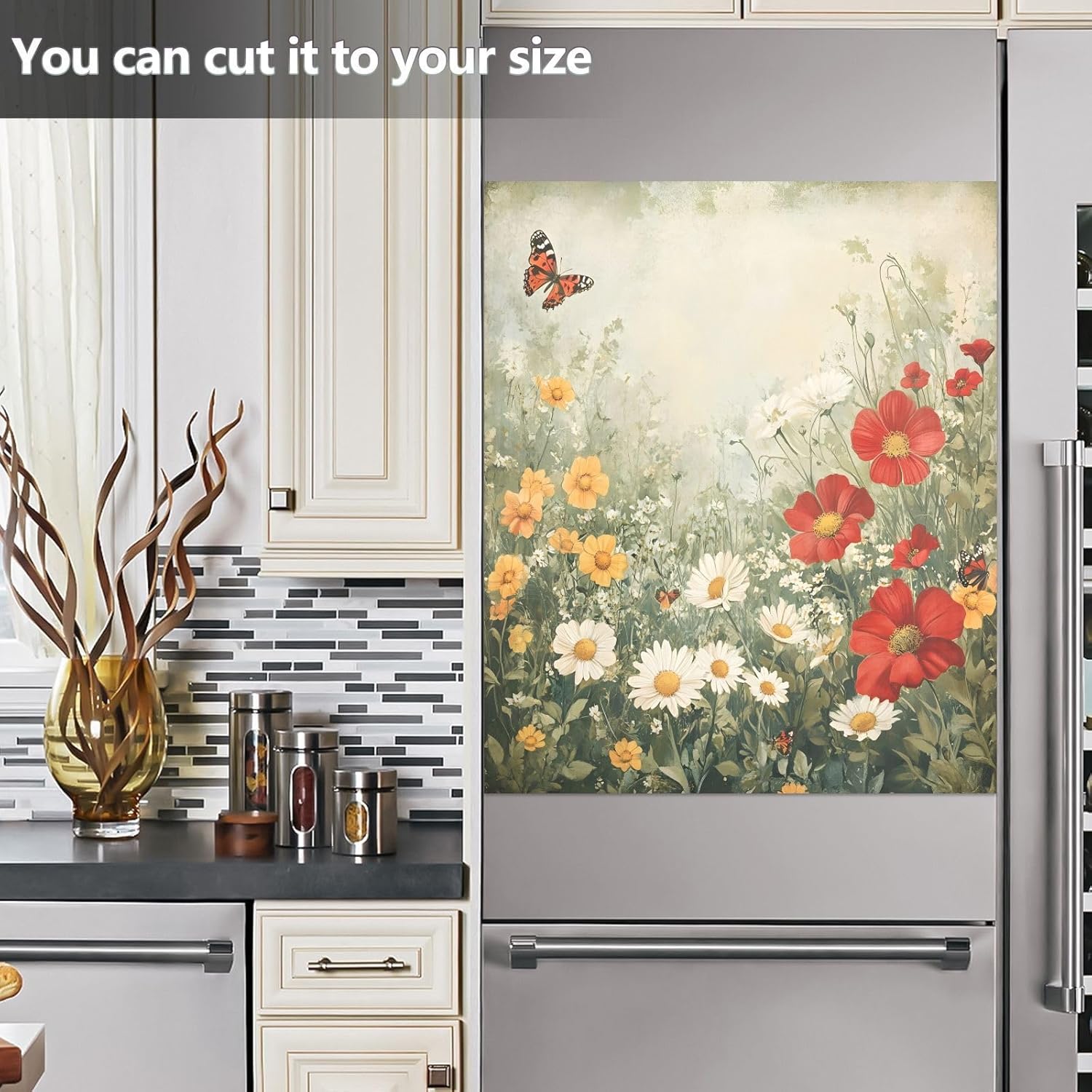 Vintage Spring Garden Dishwasher Magnet Cover, 23x26 Inch Decorative Front Dishwasher Cover Sticker, Home Decoration for Kitchen Appliances