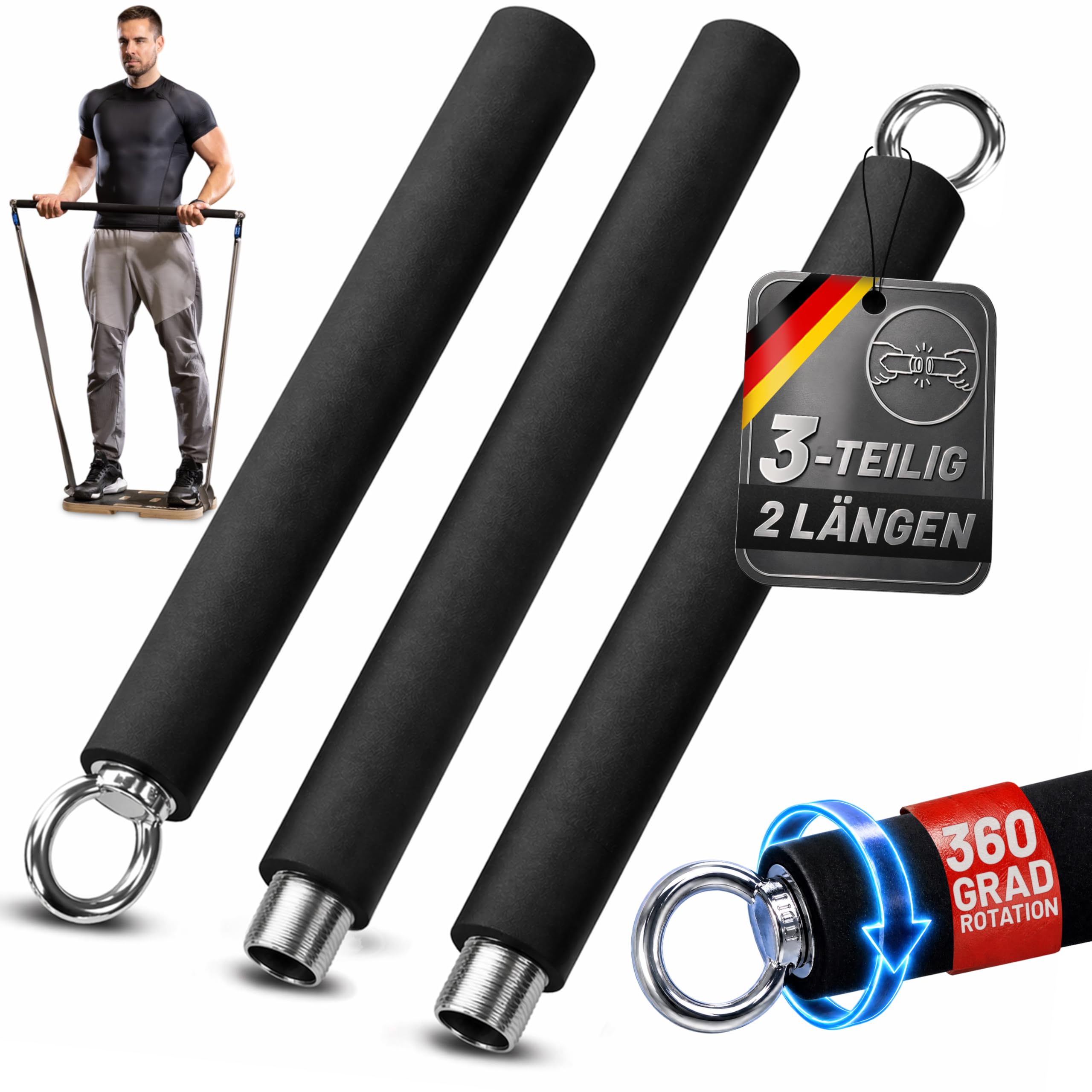 aerobis Rowstick – Verstellbarer Fitnessstab für funktionales Ganzkörpertraining – 2-in-1 Design – Ideal für Widerstandsbänder & Sling Trainer – Core-Stick für Kraft, Ausdauer & Koordination