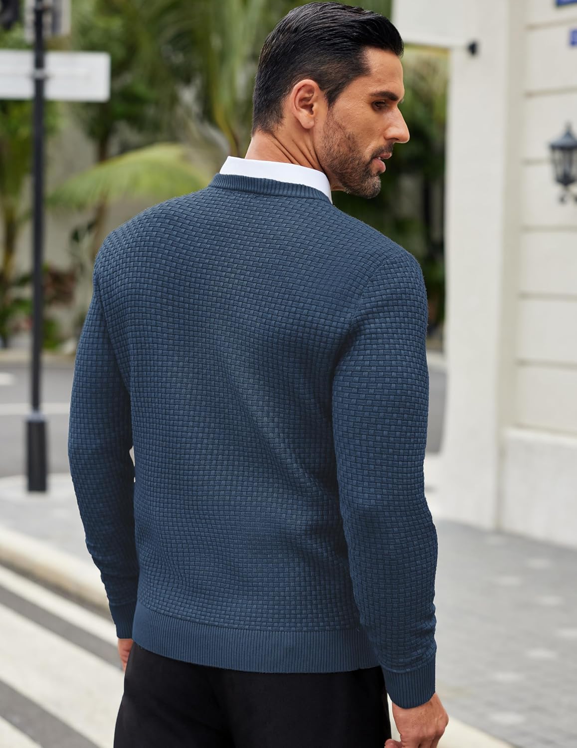 COOFANDY Men Dress Crewneck Sweater Pullover Knit Long Sleeve Casual Slim Fit Sweater