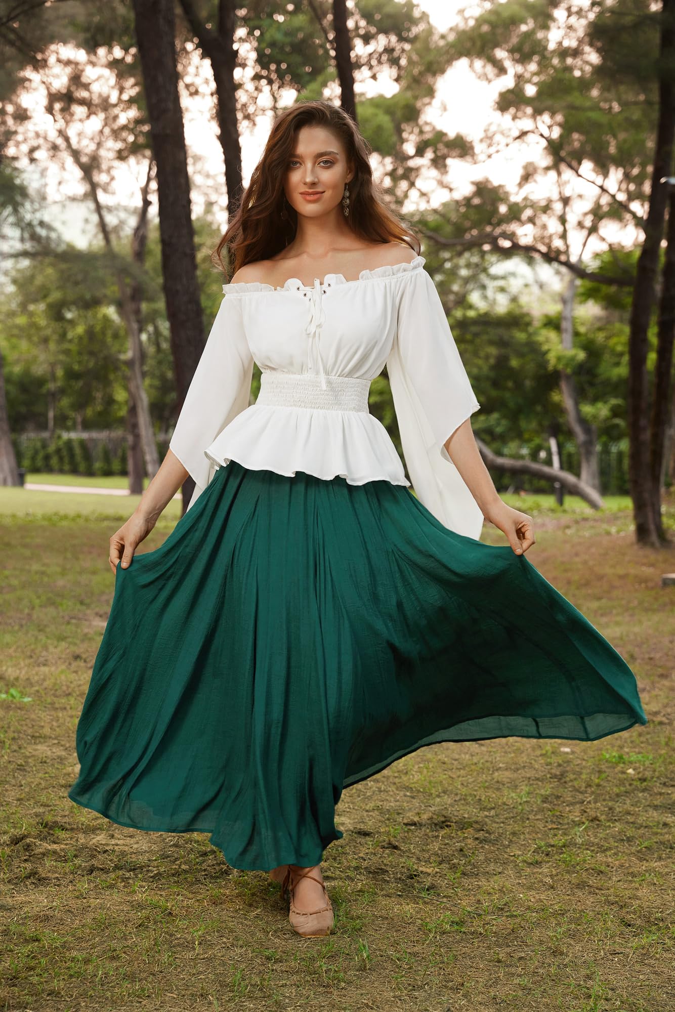 SCARLET DARKNESS Women Gothic Pirate Top Halloween Carnival Cosplay Festival Viking Top White XXL - Image 4