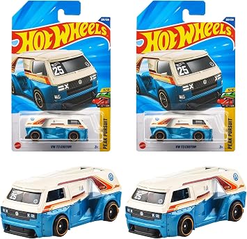 Hot Wheels Basic Car Volkswagen T3 Custom Ride On Toy Mini Car Ages 3+ Blue JFN47 x2