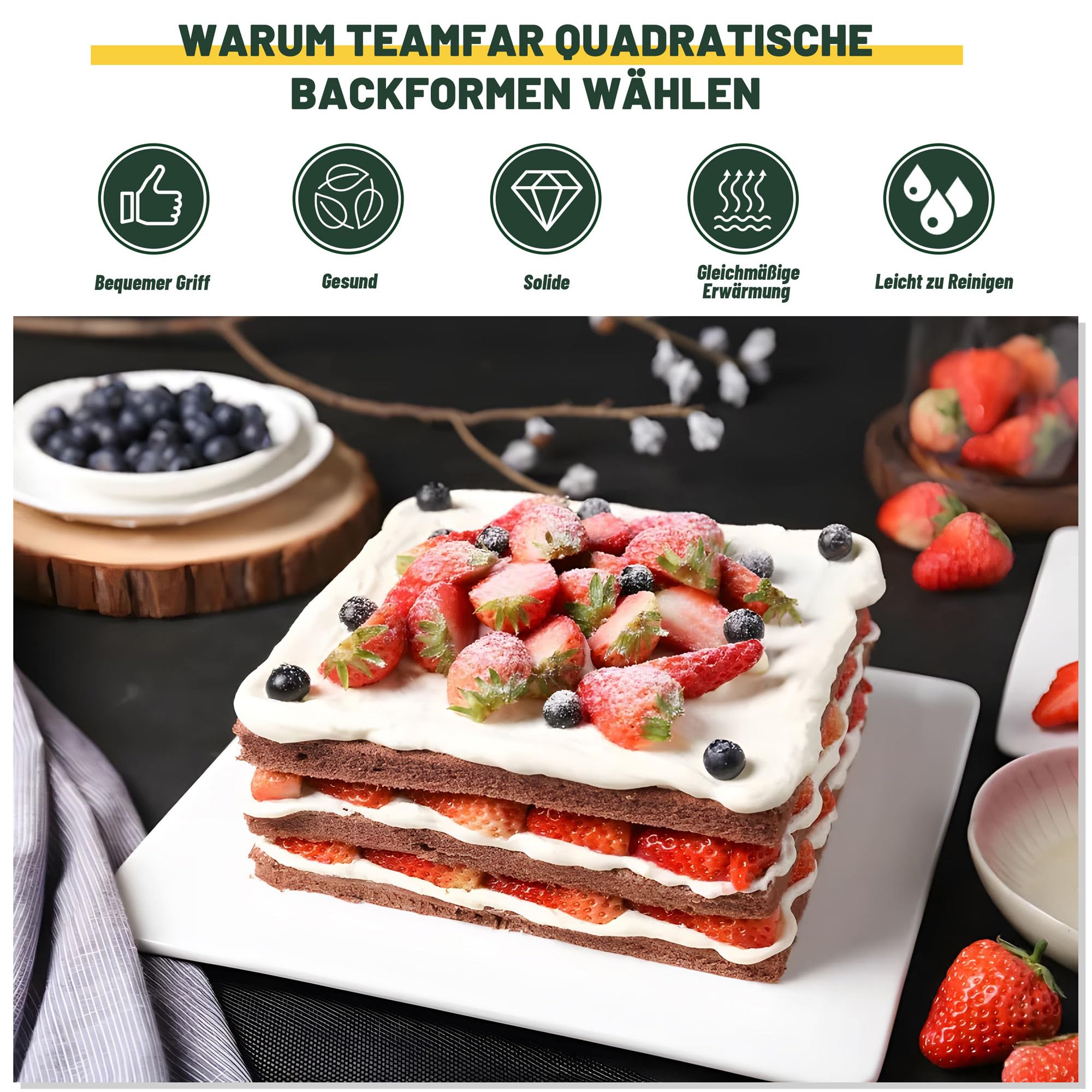 Set 3 Stampi Quadrati Per Dolci - Acciaio Inox Professionale, 12/15/18 Cm - Foto 10