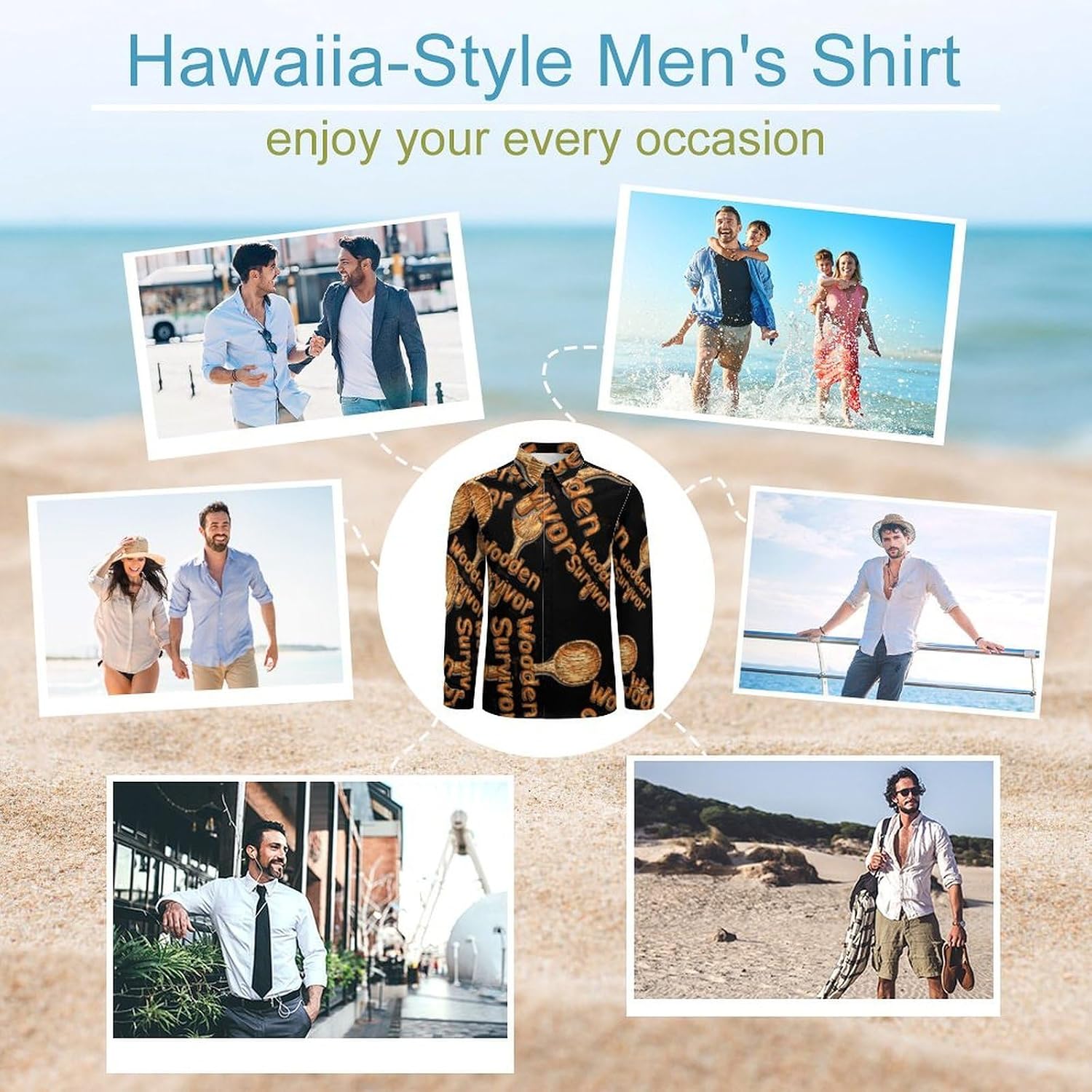 Wooden Spoon Survivor Long Sleeve Shirts Casual Dress Shirt Button-down T-shirts for Men
