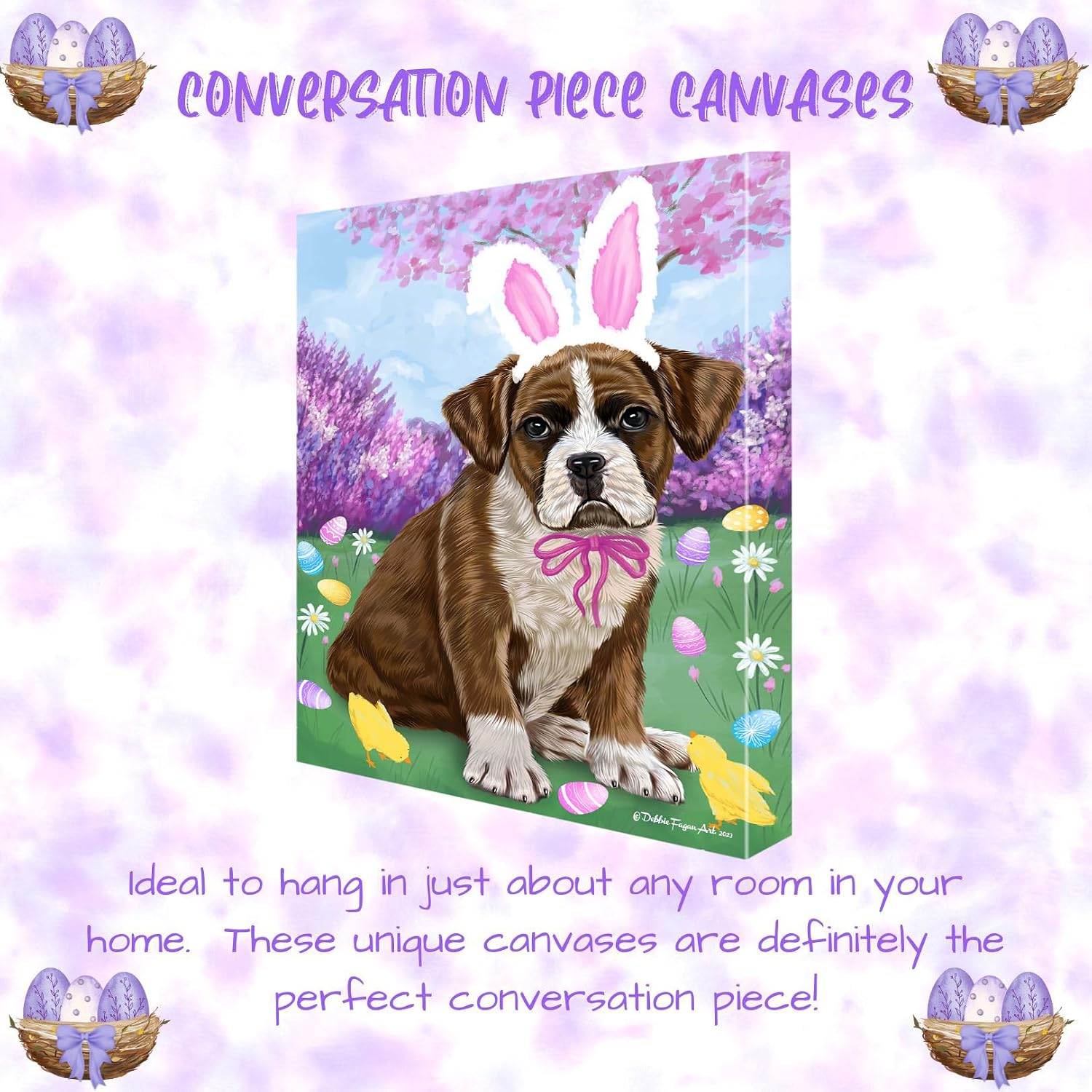 Doggie of the Day Easter with Boxer Dog Canvas Wall Art - Premium Quality Ready to Hang Room Decor - Flat Rolled 8" x 10"