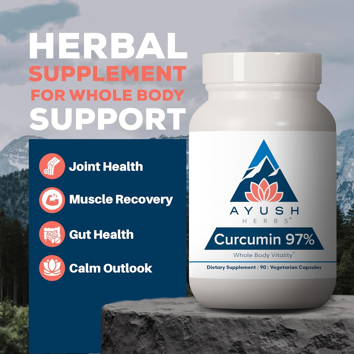 Ayush Herbs Curcumin 97% - Curcumin Supplements, Premium Turmeric Root Supplement, Curcuminoids for Women & Men, Adults, Premium Joint Support, Strength & Vitality - 90 Vegetarian Capsules (1 Count) - Image 2