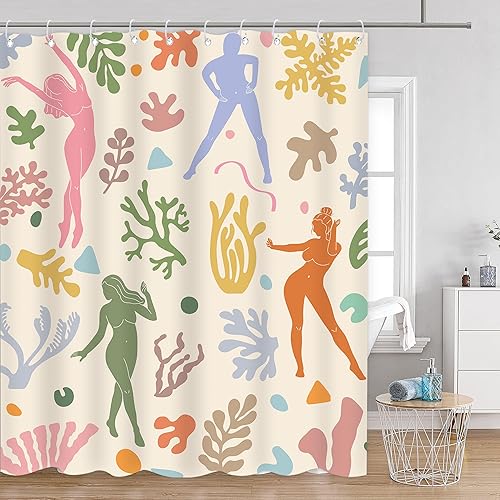 Cortina de ducha pastel Matisse de 60 pulgadas de ancho x 71 pulgadas de largo, arte sexy, cuerpo humano, abstracto, minimalista, moderno, colorido,