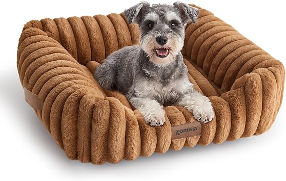 ZOMISIA Small Dog Bed, Cat Bed for Indoor Cats with Washable Cover, 20x19 | Orthopedic Dog Beds for Small Dogs, Neck-Friendly Bolster, Low-Front Edge, Puppy Bed with Waterproof Removable Cover, Brown