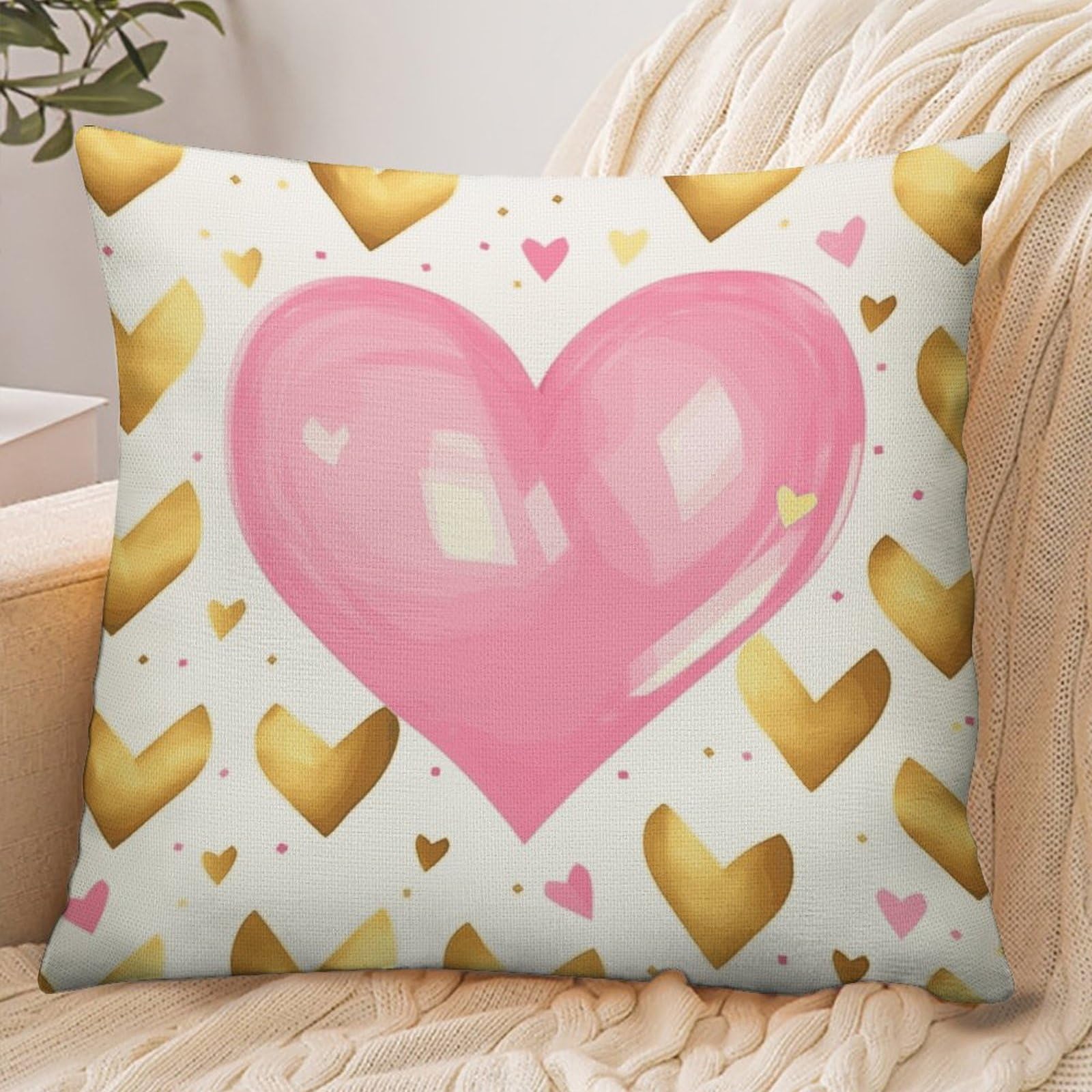 Fekiloot Style Gold Pink Heart Pillowcase Pillow Sham Pillow Case