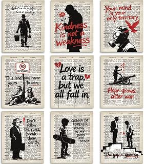 TNKBREEZE 9 Stück Banksy Straßen Thema Wandkunst Dekoset Vintage Wörterbuch Zitat ungerahmte Poster Drucke Leinwand Kunst Heim Dekoration für Wohnzimmer Schlafzimmer Büro Café 8×10 Zoll/20×25 cm
