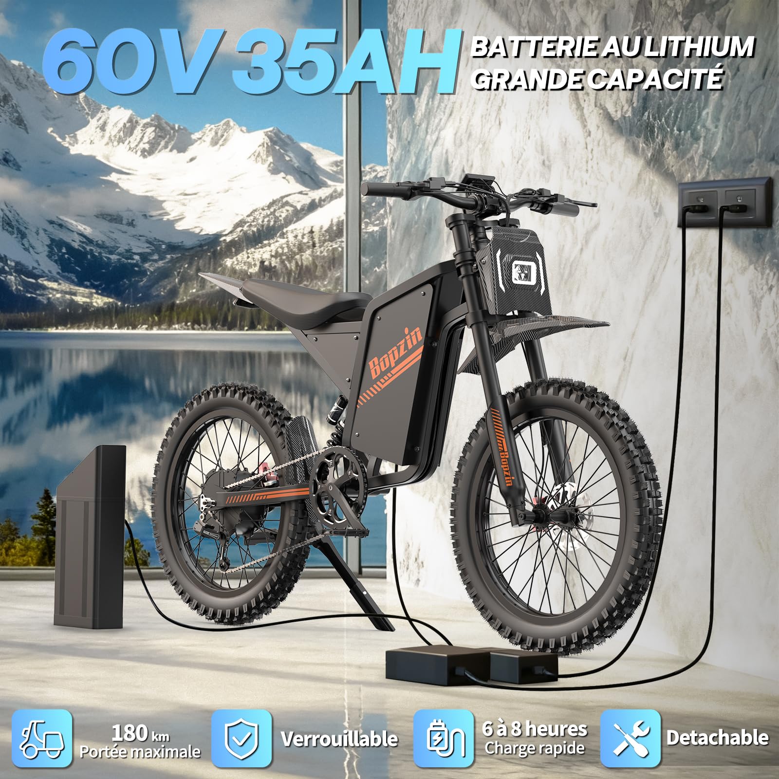 YVY Q8 Bicicletta Elettrica, Autonomia 180km, Batteria Rimovibile 60V 35Ah, Motore 200Nm, Fat Bike Elettrico, 25" MTB Elettrico, E-Bike Doppia Sospensione, Doppio Disco Idraulico, Schermo LCD