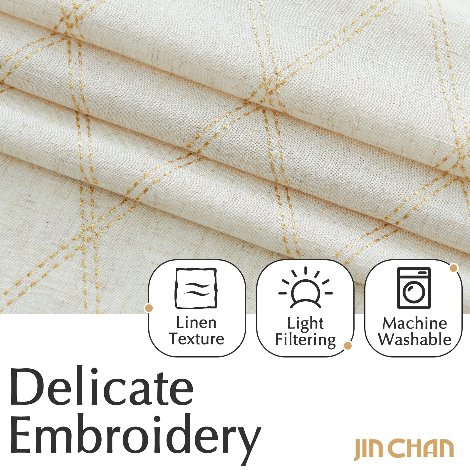 Amazon｜jinchan リネンカーテン リビングルーム用 ゴールド