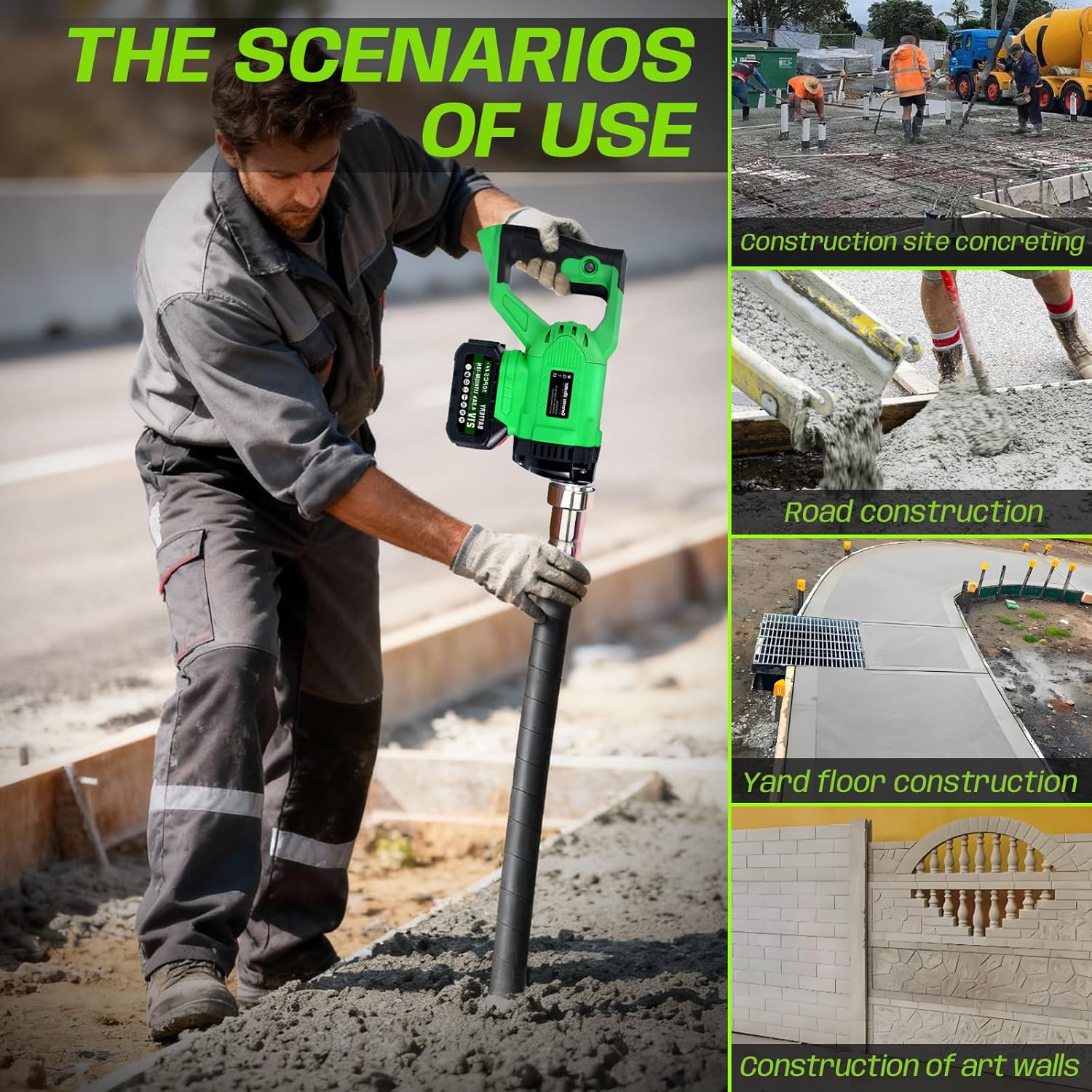 850W Cordless Electric Concrete Vibrator Compatible with Makita 18V Battery, 3.8Ft Concrete Vibrating Tool with 35mm Diameter Shaft Rod, 6000RPM Concrete Tools for Remove Air Bubble and Mix Concrete