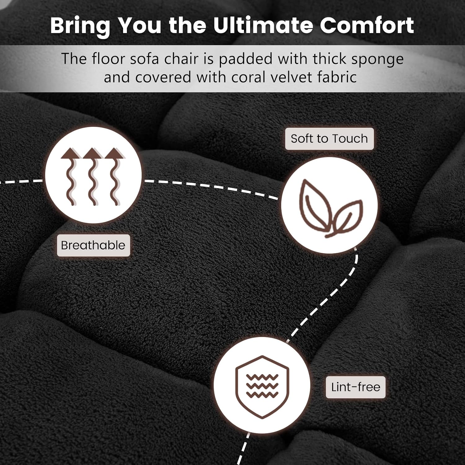 MAT EXPERT Floor Chair with Back Support, Floor Gaming Chair w/ 14 Adjustable Position, Soft Coral Fleece&Alloy Steel Frame, Foldable Padded Lazy Couch Recliner for Meditating (Black, Large)