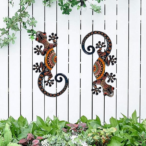 Generisch 2 Stück Metall Gecko Wandkunst, Metall Eidechsen Dekoration, Eidechsen Wanddekoration, Gecko Hängeskulptur, Dekoration Für Hof, Garten, Terrasse, Zaune, Veranden, Zuhause, 30 X 15 Cm - 3