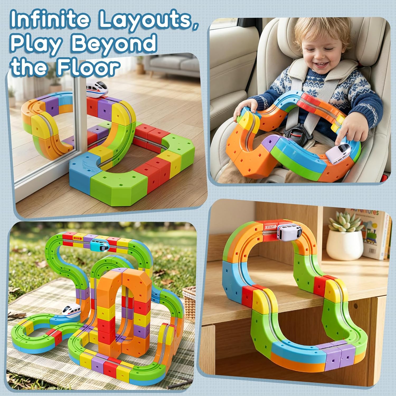 KlickRail 3D STEM Electric Train Set for Kids, Infinity Racer Train Cube Track, Anti-Gravity Tracks for Toddlers 3-5, DIY Track Car Toys, Gift Train Set for Boys Girls Ages 4-8