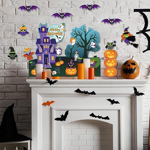 Miniatura 6 de Decoración de tablero de anuncios de Halloween para el aula, recortes de papel, golosinas, calabaza, búho, gato, murciélago, bruja, fantasma,