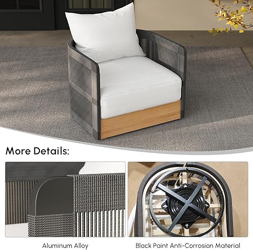 Miniatura 4 de homary Silla giratoria de ratán para patio, muebles de mimbre para exteriores de 360 con cojines gruesos y marco de aluminio para jardín, balcón,