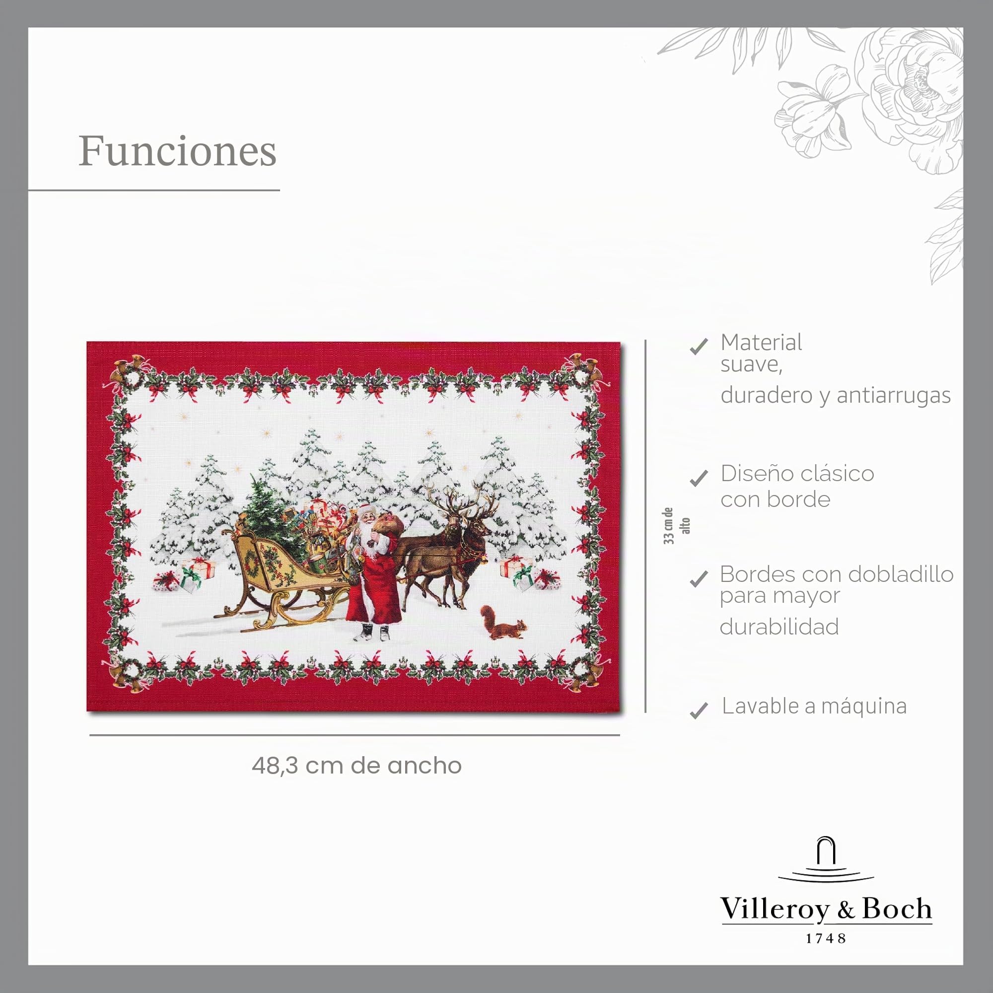 Elrene Villeroy & Boch Home Fashions - Manteles Individuales de fantasía para Vacaciones, Juego de 4, 13 x 19 Pulgadas, Multicolor