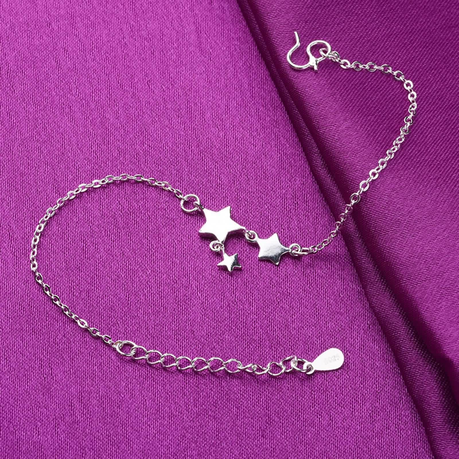 Cavigliera boho da donna in oro bianco Au750 18 K, collana in oro 750 con stella, regalo per donne, adolescenti, ragazze, madri e ragazze, lunghezza 25 cm