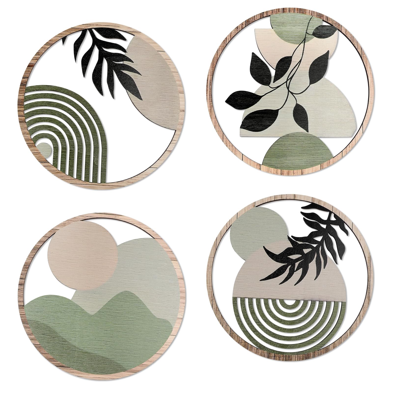 DETENE 4 Pièces Décoration Murale Bohème en Bois Décoration Murale de Ferme Moderne Art Mural Boho Vert Pour Mural Art Déco Salon Ferme Nursery (3D-Vert)