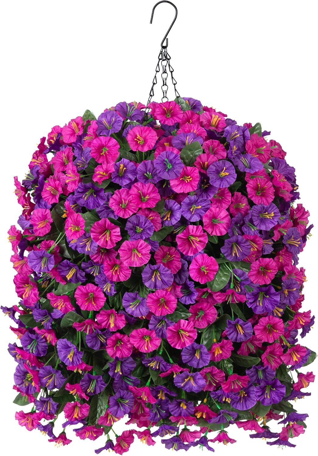 Artificial Fake Hanging Flowers in Basket for Outdoor Indoor Decoration,UV Resistant Faux Silk Dark Purple and Fuchsia Morning Glory Plants Realistic Hanging Planter for Outside Home Porch Yard - Image 9