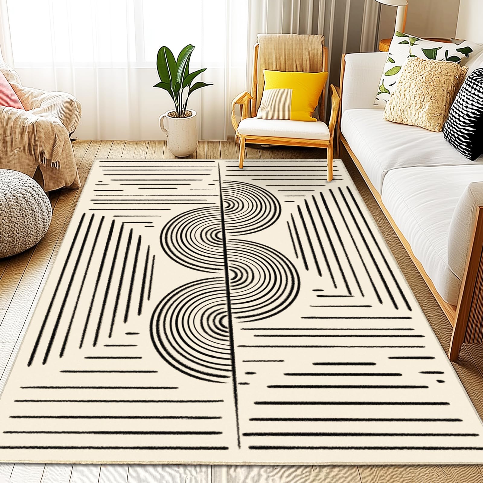 Tapis de salon lavable sous la table basse pour un coin café cosy