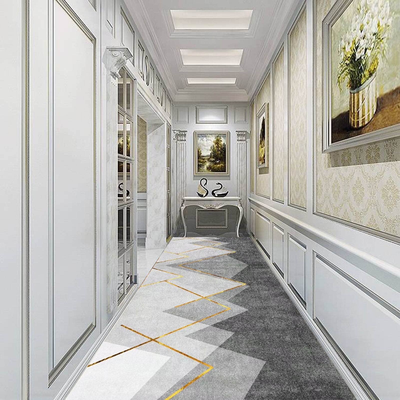 Antypoślizgowy szary chodnik do kuchni i schodów, bardzo długi dywan do przedpokoju (60 x 300 cm) idealny do dekoracji domu, trwały i stylowy, idealny do obszarów o dużym natężeniu ruchu