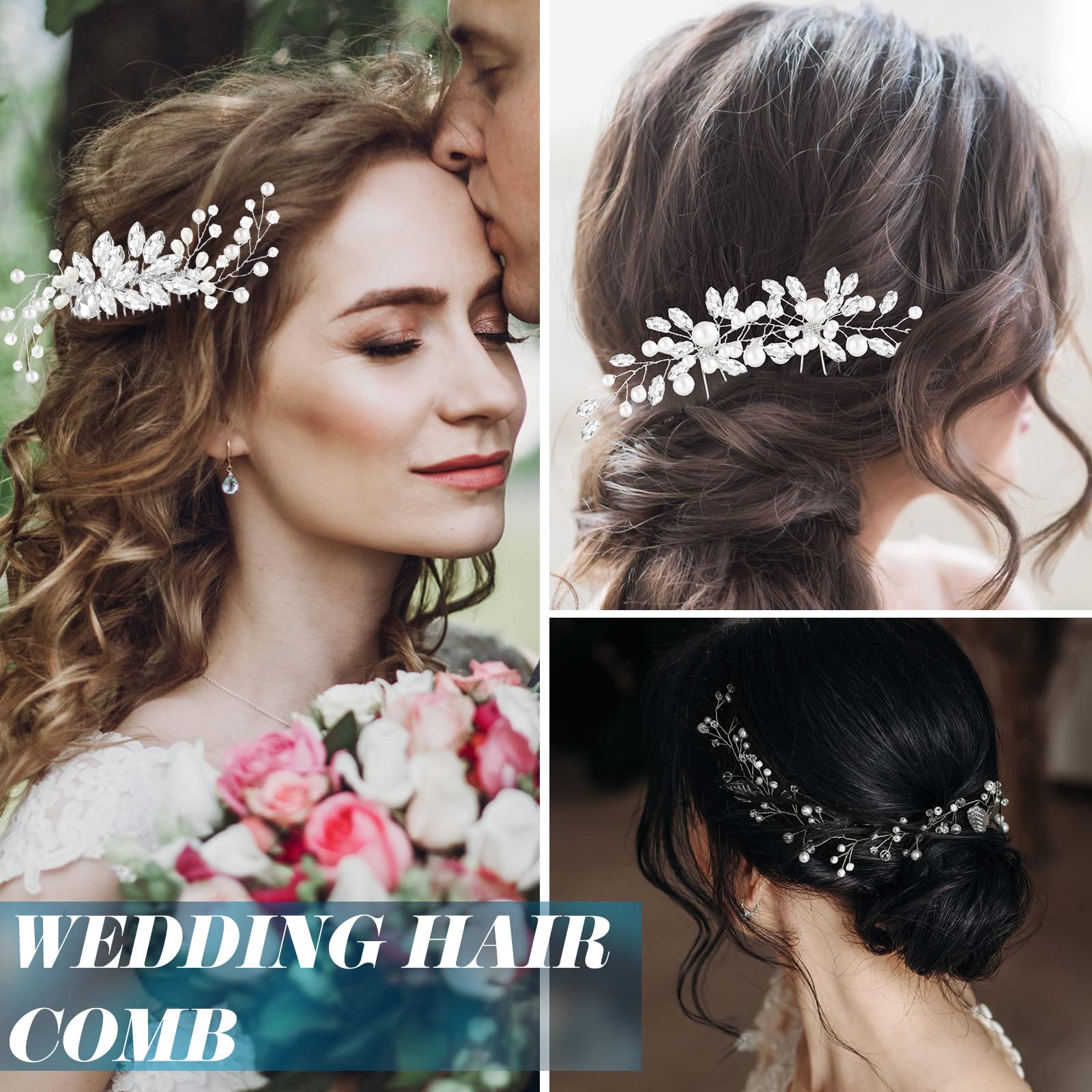 44 pezzi pettine per capelli da sposa, perle finte, accessori per capelli da sposa, fermagli laterali per capelli a forma di U, con strass, per sposa, damigella d'onore (stile fresco)