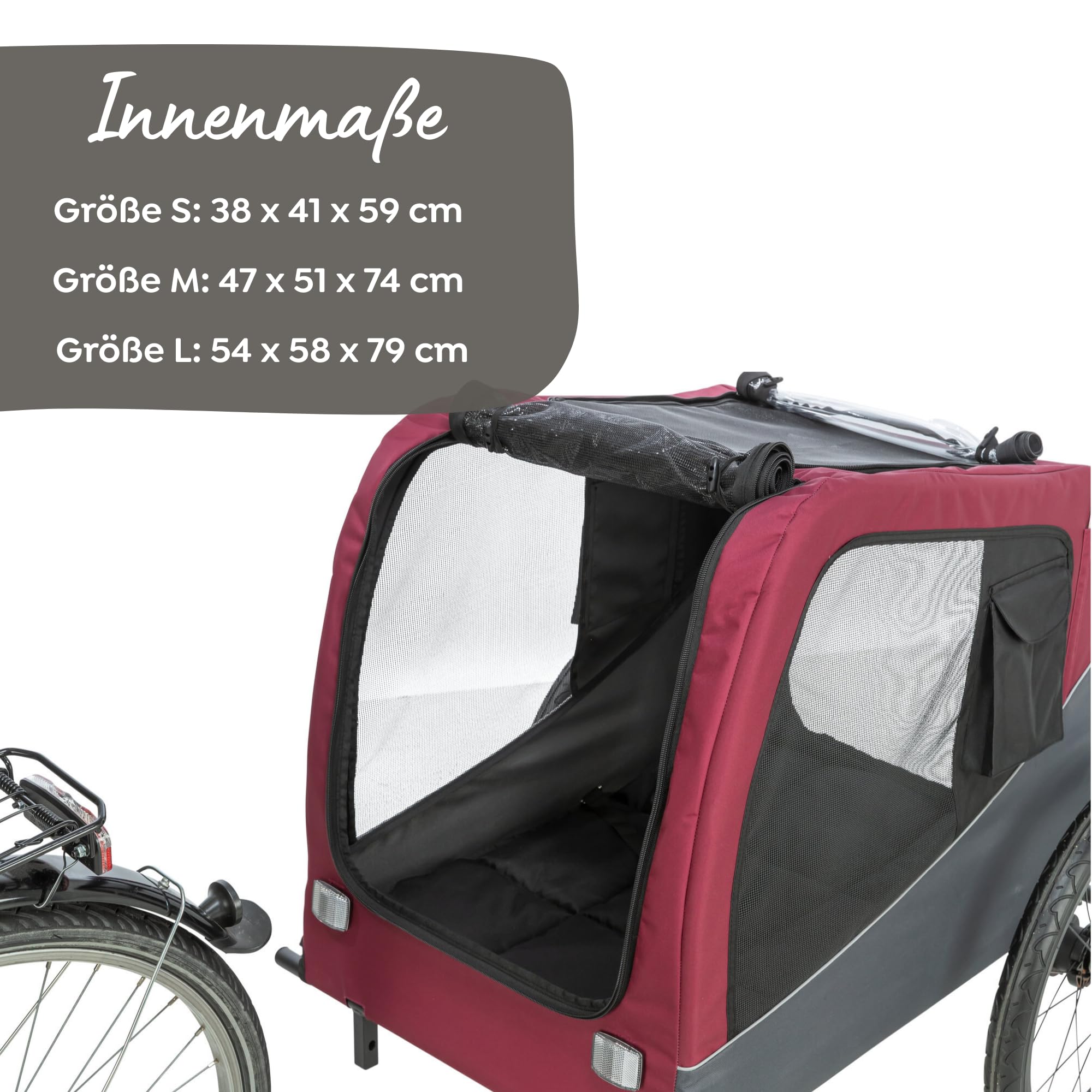 Trixie Fahrrad-Anhänger für Hunde – sicherer Tiertransport – zusammenklappbar – grau und rot – Größe S: 53 × 60 × 60/117 cm