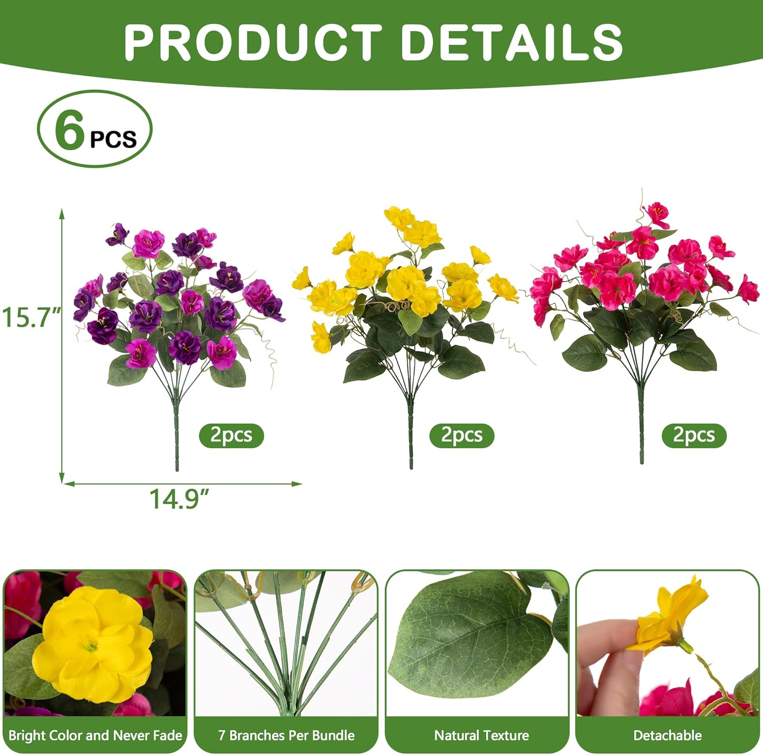 Artificial Flowers for Outdoors, 6 Bundles Multicolor Silk Fake Hibiscus Flowers for Spring Summer Decoration, UV Resistant Fake Plants Plastic Bouquet for Home Planter Porch Patio Yard Decor - Image 4