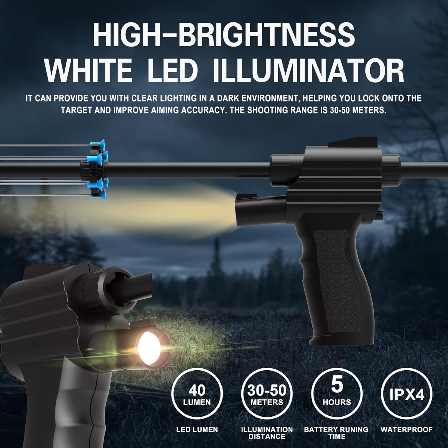 40 Caliber Blowgun with LED Light for Adults – 36/48 Inch 1-Piece Blowgun with Quiver & Darts, Built-in Flashlight for Low-Light Hunting, Night Target Practice