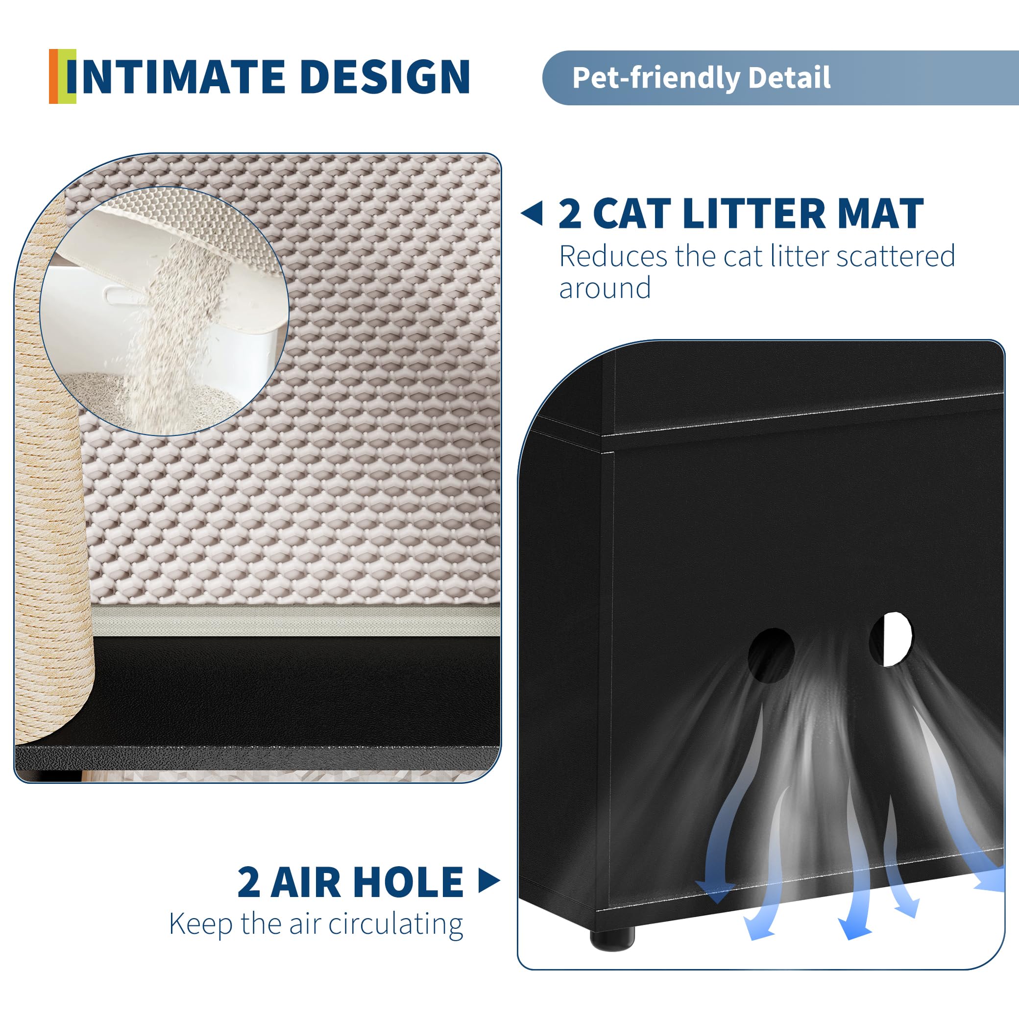 Garvee Armoire d’Angle Double pour litière de Chats – Meuble fermé à 2 Niveaux avec Tapis antidérapants et griffoir – Rangements hygiéniques pour Chats – Bois Noir Basique – Modèle Noir Basique