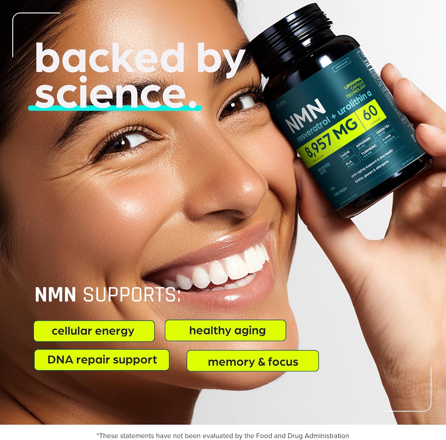 NMN Supplement 8957mg with Real NAD+ Not Just a Booster | Urolithin A, Resveratrol, CoQ10, Alpha Lipoic Acid, Green Tea Extract | Cellular Longevity & Energy Support for Men & Women - Image 2