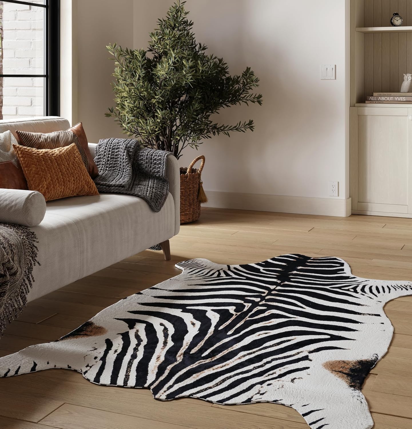 NativeSkins Faux Zebra (Large) | 4.6ft x 6.6ft | Zebra Print | Western Bedroom Decor | Hand-Cut, Faux Suede No-Slip Backing | Western Rug | Animal Print Rug | Cow Hide