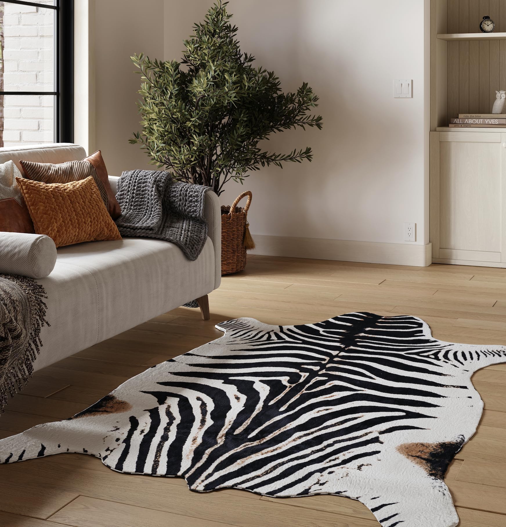 NativeSkins Faux Zebra (Large) | 4.6ft x 6.6ft | Zebra Print | Western Bedroom Decor | Hand-Cut, Faux Suede No-Slip Backing | Western Rug | Animal Print Rug | Cow Hide