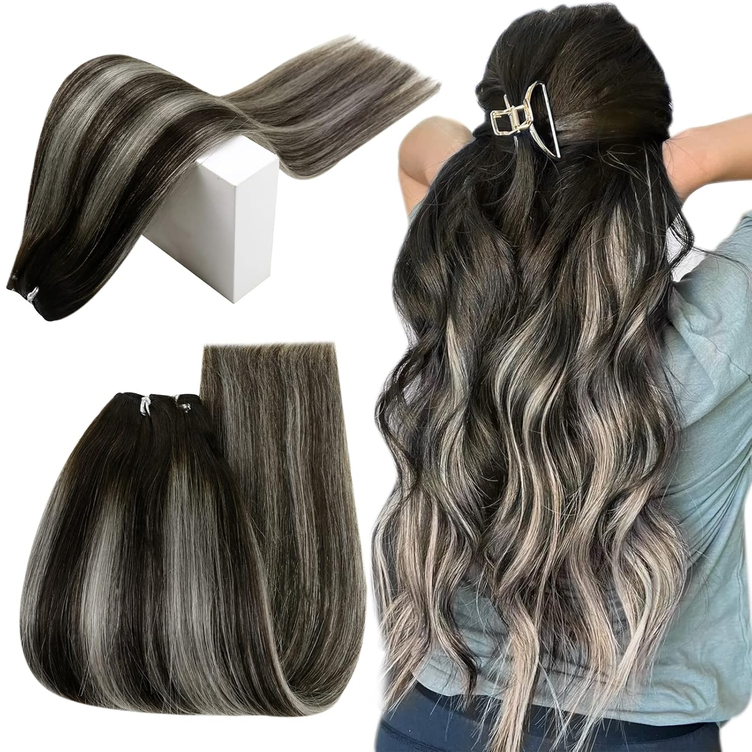 RUNATURE 22 Inch Sew in Weft Hair Extensions Human Hair