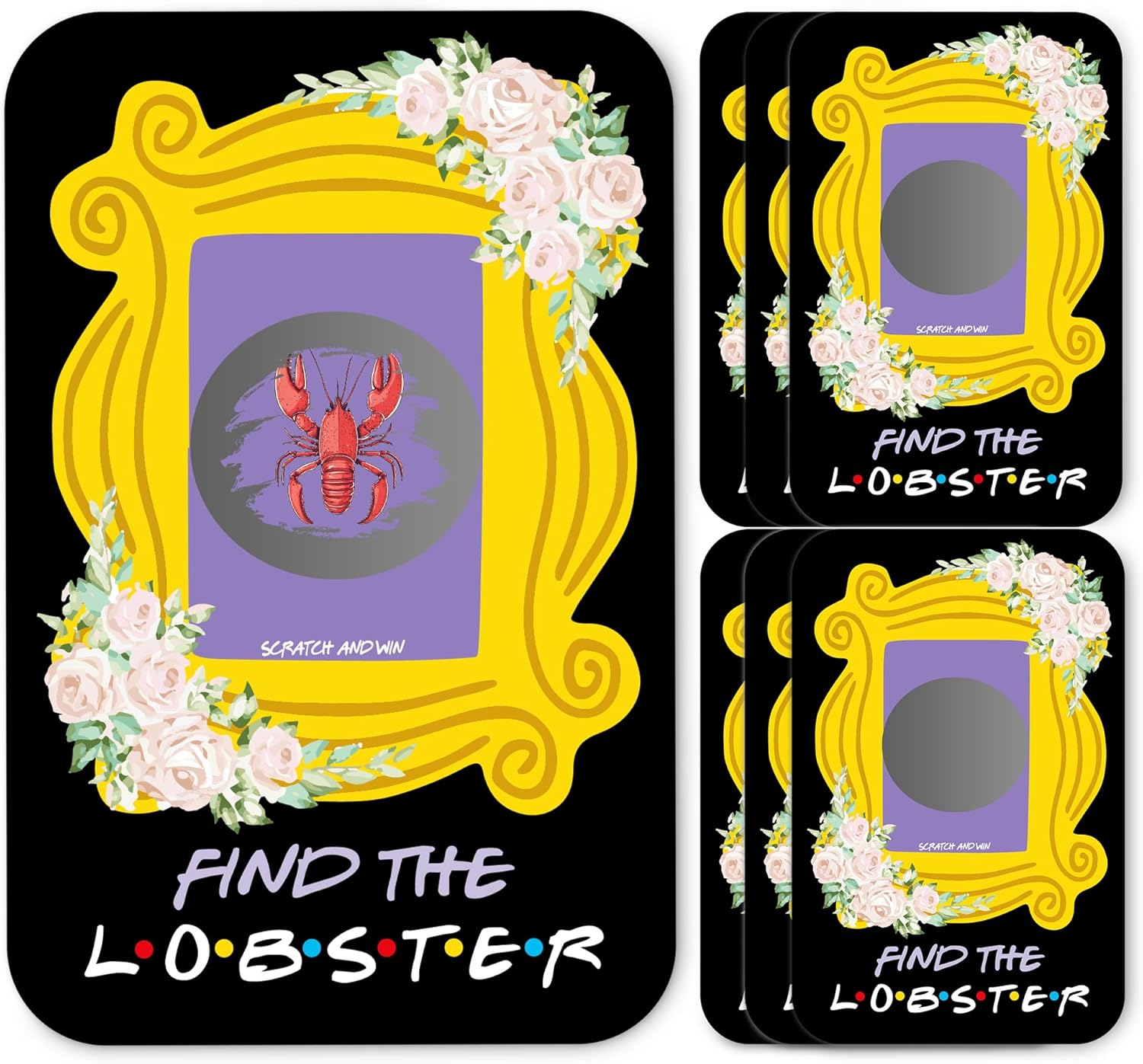 Friends Birthday Party Scratch Off Games, Find The Lobster Ice Breaker Cards for Best Friends Party, 50 Sets with Stickers