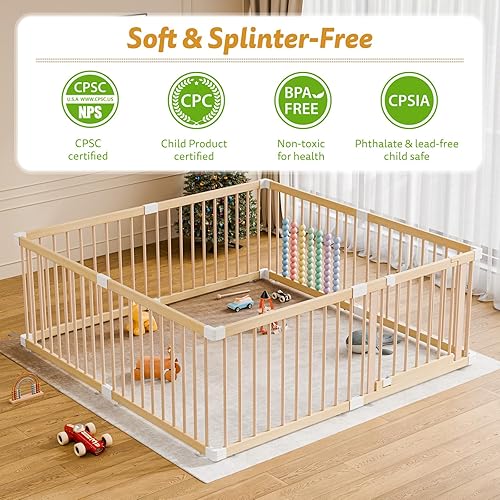 Miniatura 2 de Parque infantil grande de madera para bebés y niños pequeños de 60 x 60 pulgadas