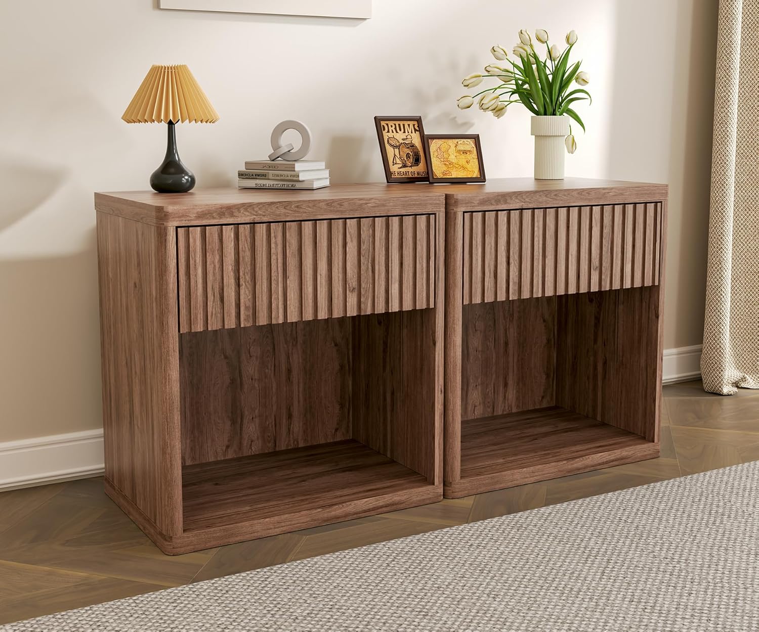 Exploded view of the nightstand components with numbered parts for assembly.