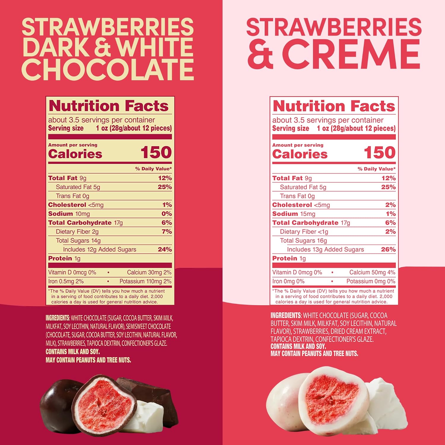 Tru Fru Freeze Dried Fruit Variety Pack, Strawberries & Crème, Strawberries in Dark & White Chocolate, Real Fruit, Chocolate Covered Snacks, Gluten Free Candy, 6 Pack (3.4oz)