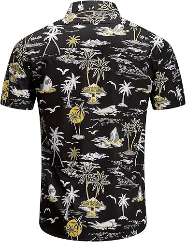Miniatura 3 de EUOW - Camisa hawaiana estampada de manga corta para hombre, con botones, de verano, para playa