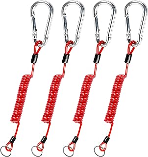4Pcs Breakaway Trailer Cable, Trailer Brake Cable, RV Stainless Steel Emergency Coiled Wire, Heavy Duty Steel Wire Extend to 6ft Coiled Safety Cables Strap for RV Camper Trailer