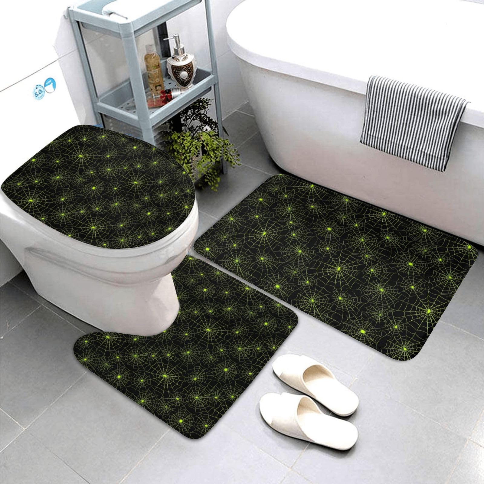 Tapis de bain lavable et absorbant lot de 3 tapis de salle de bain vert doux