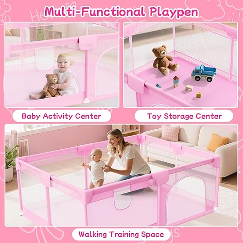 Miniatura 6 de Corralito grande para bebés de 74 x 50 pulgadas, corralitos de juego para bebés y niños pequeños con 2 asas, área de juego de valla de seguridad