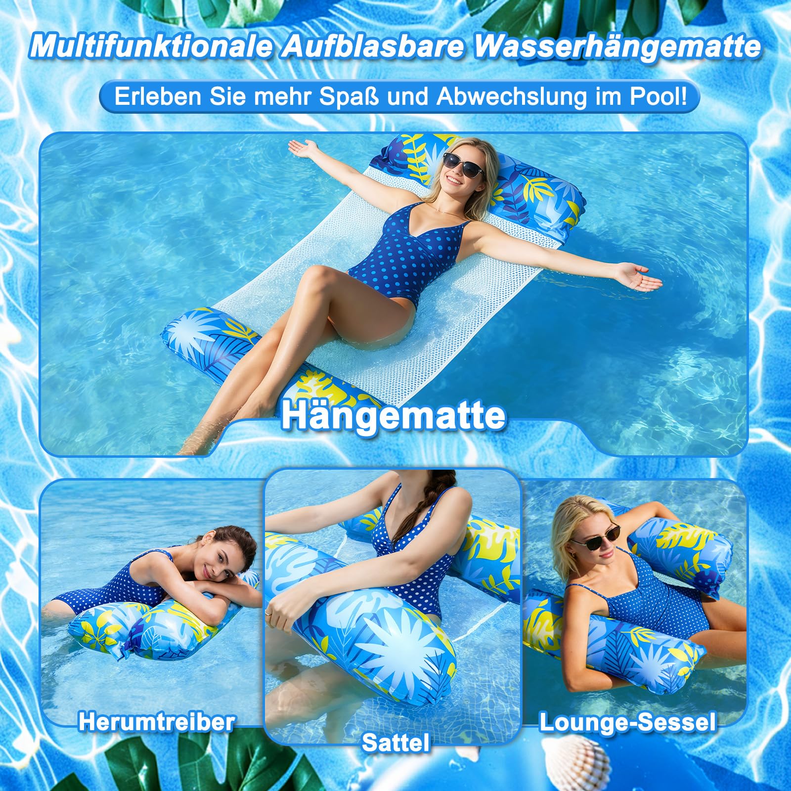 Materac dmuchany, 2 sztuki, akcesoria basenowe, hamak wodny, 4 w 1, z uchwytem na napoje, basen, hamak dla dorosłych, materac do pływania, fotela, hamaka, materaca, siedziska