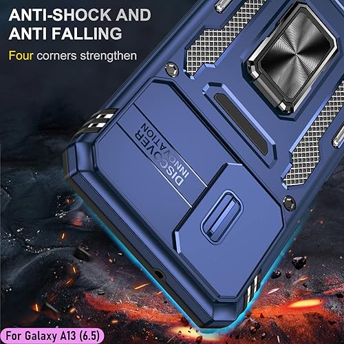 Miniatura 7 de Funda resistente para Samsung Galaxy A13 (5G), protector híbrido de goma de doble capa de grado militar con protector de cámara deslizante, soporte